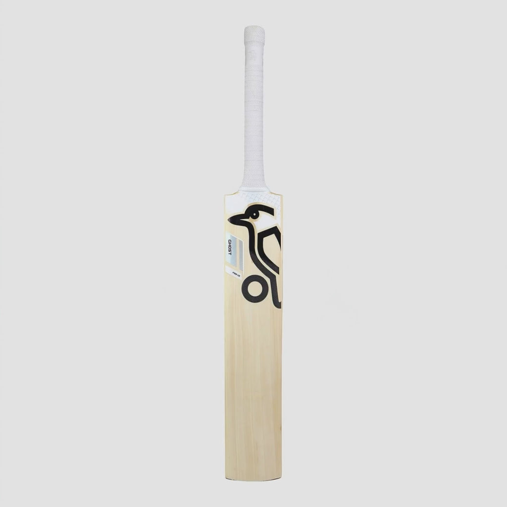 Kookaburra Ghost Pro 1.0 cricket bat rotating from the front face to the edge, revealing the Kookaburra wordmark